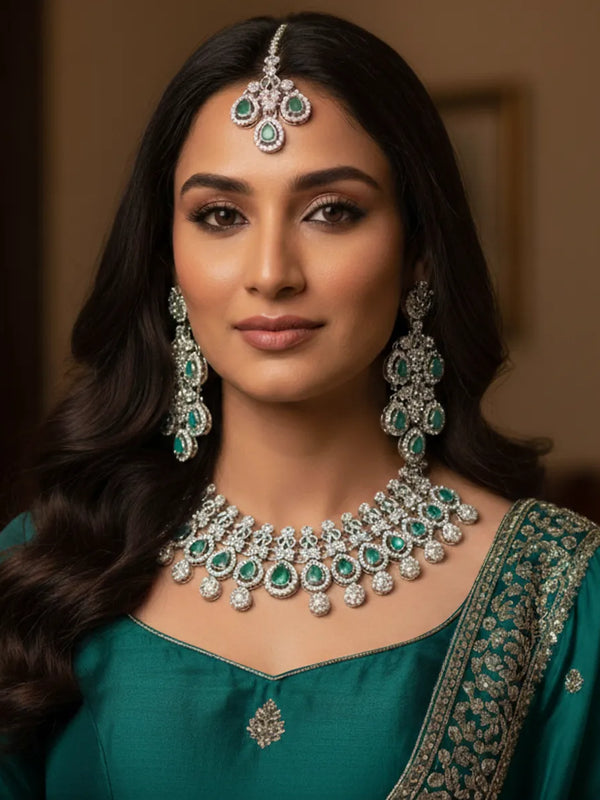 Mint Brass Glass Stone Choker Set For Women