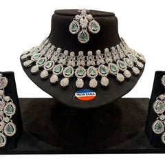 Mint Brass Glass Stone Choker Set For Women
