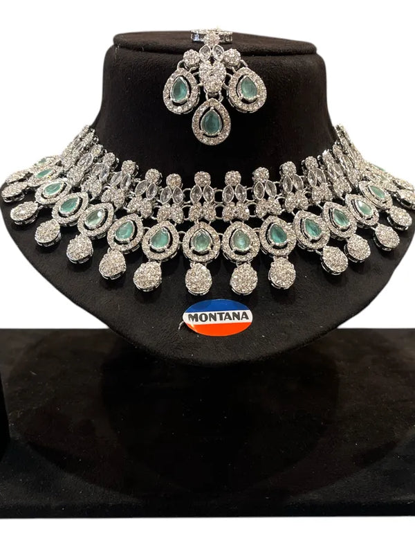 Mint Brass Glass Stone Choker Set For Women