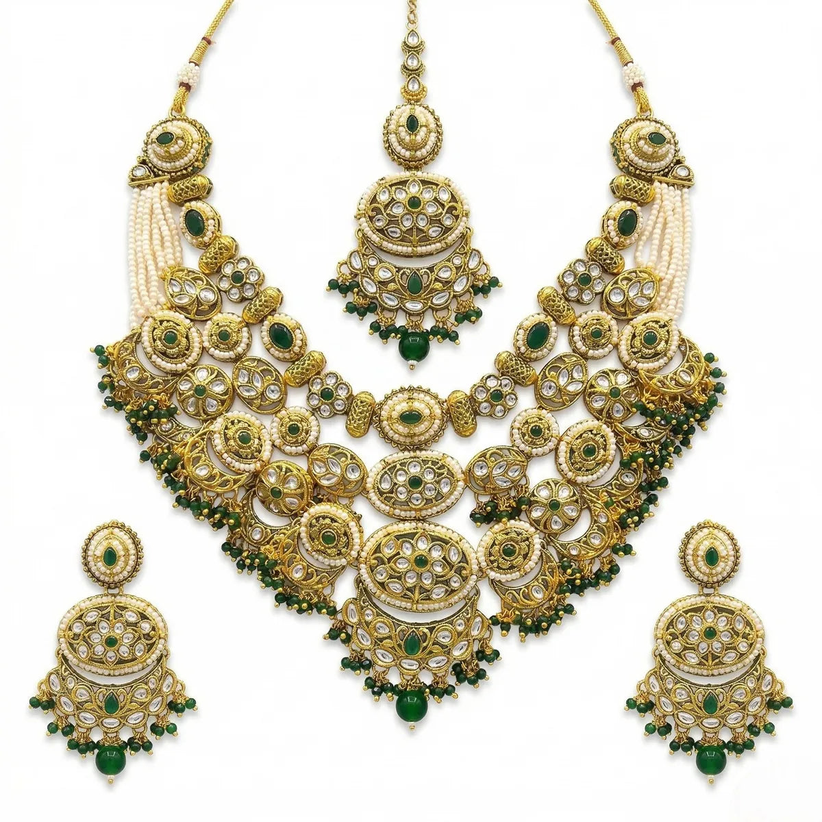 Green Kundan Multilayer Choker Set