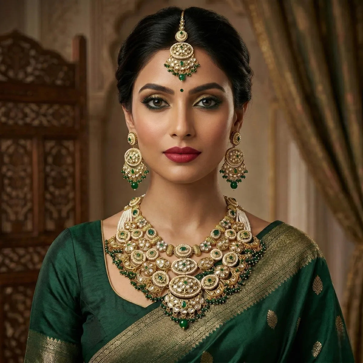 Green Kundan Multilayer Choker Set