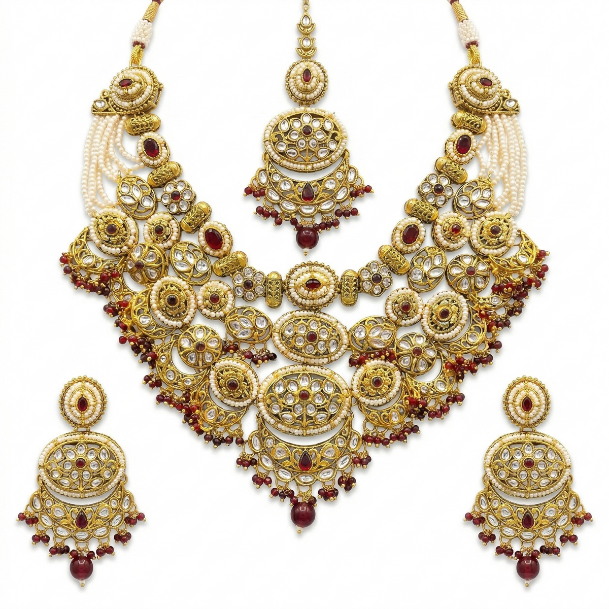 Pink Brass Glass Stone Choker Set For Women