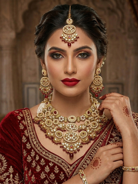Ruby Kundan Multilayer Choker Set