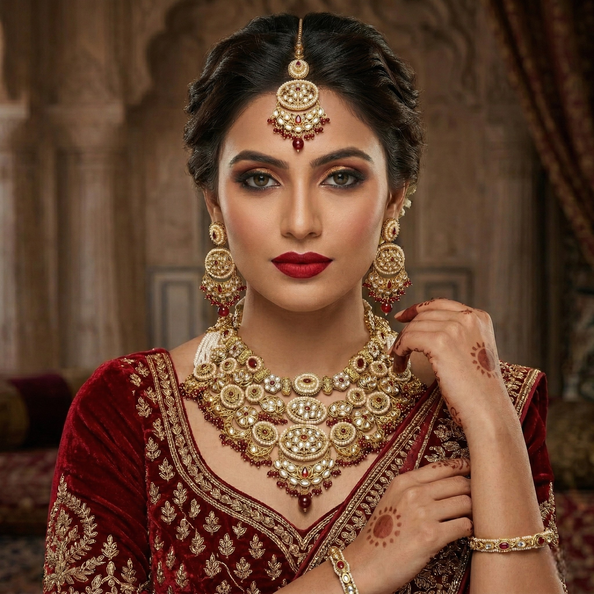 Ruby Kundan Multilayer Choker Set