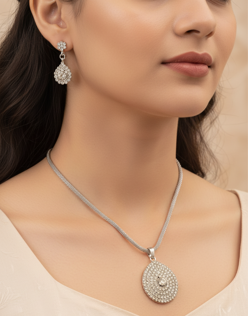 Rhodium Pendant Set for Women