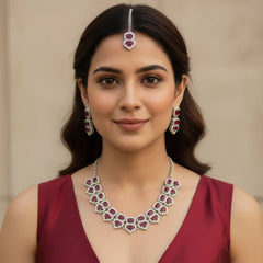 Ruby Glass stone Necklace set for Women