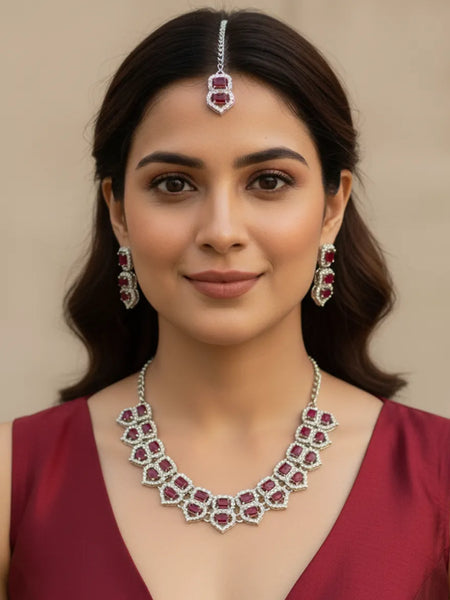 Ruby Glass stone Necklace set for Women