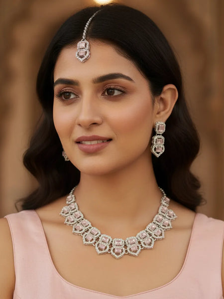 Pink Glass stone Necklace set for Women