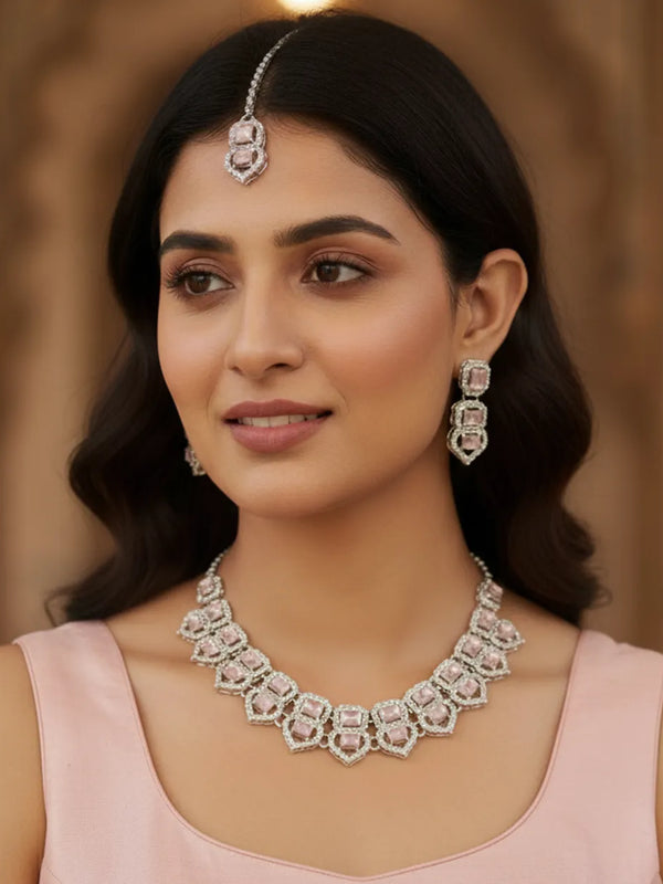 Pink Glass stone Necklace set for Women