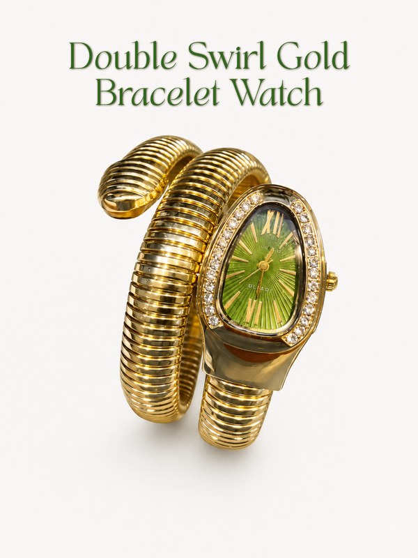 Gold-Tone Serpent Wrap Watch with Emerald Green Dial