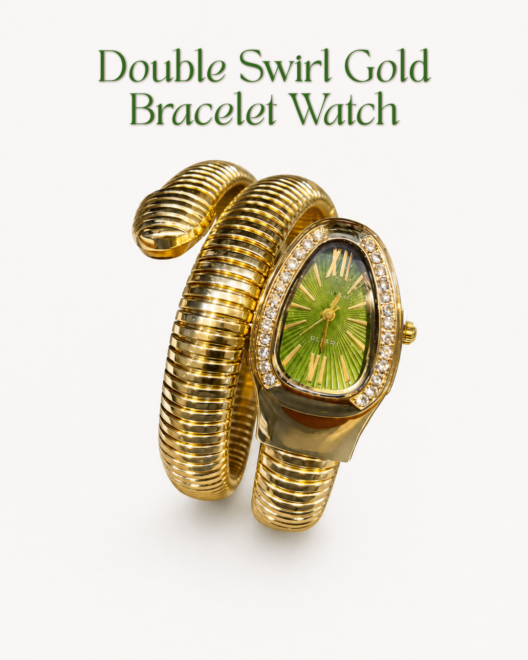 Gold-Tone Serpent Wrap Watch with Emerald Green Dial