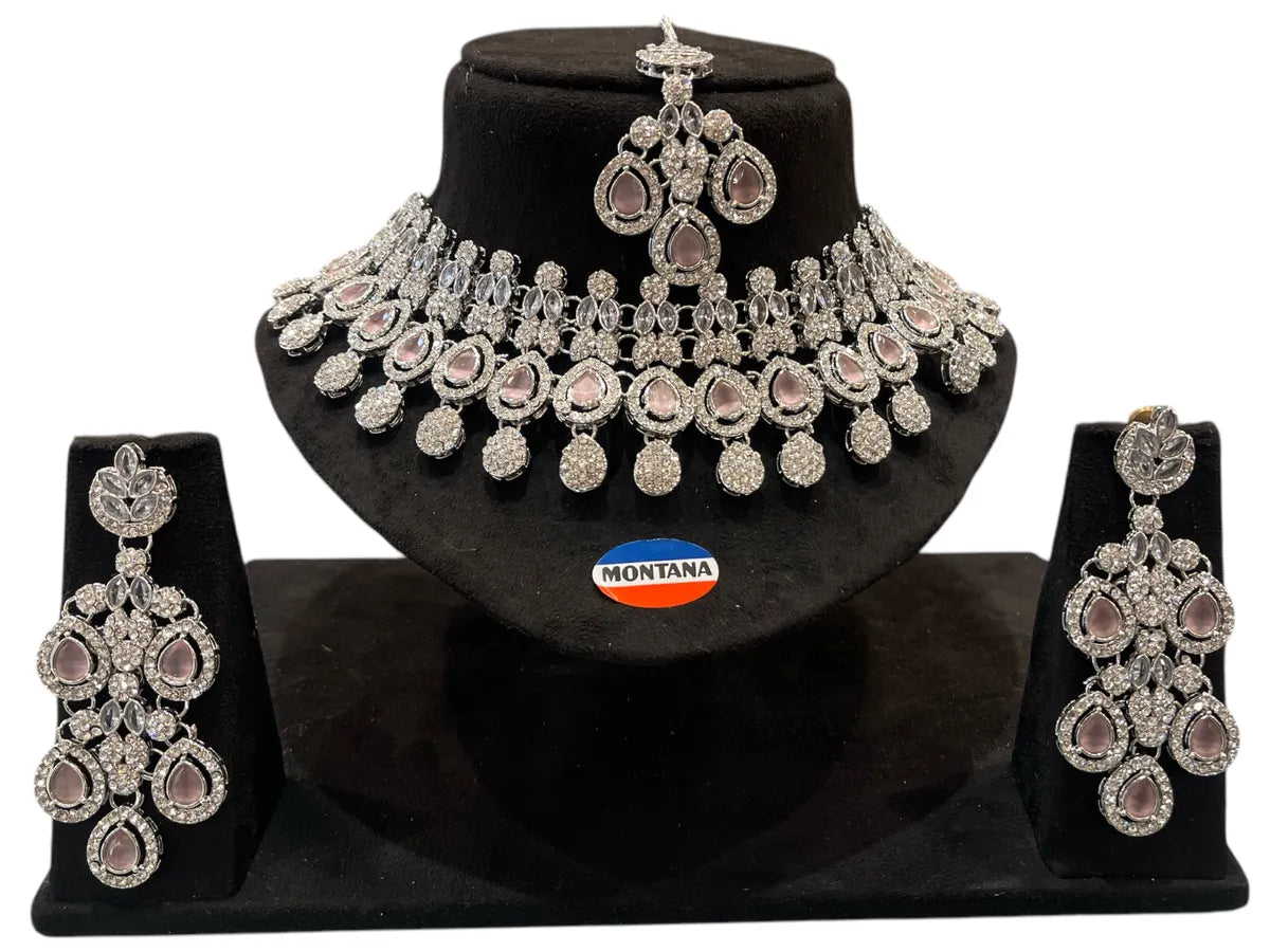 Ruby Brass Glass Stone Choker Set For Women