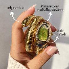 Gold-Tone Serpent Wrap Watch with Emerald Green Dial
