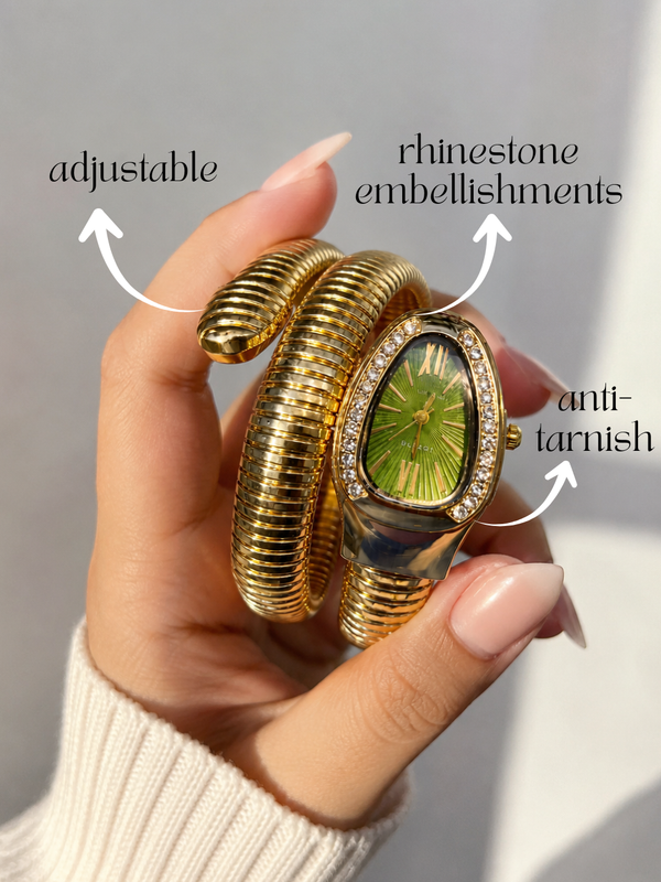 Gold-Tone Serpent Wrap Watch with Emerald Green Dial
