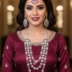Ruby Brass Multilayer Necklace Set For Women