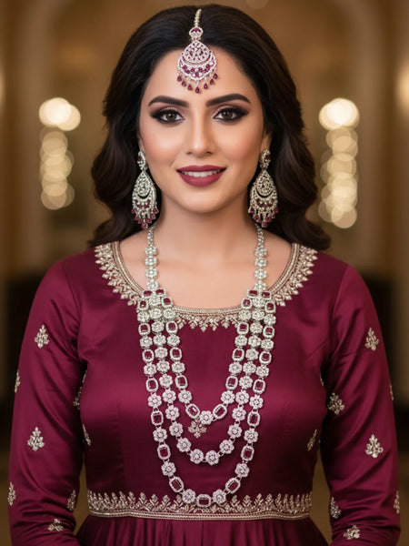 Ruby Brass Multilayer Necklace Set For Women