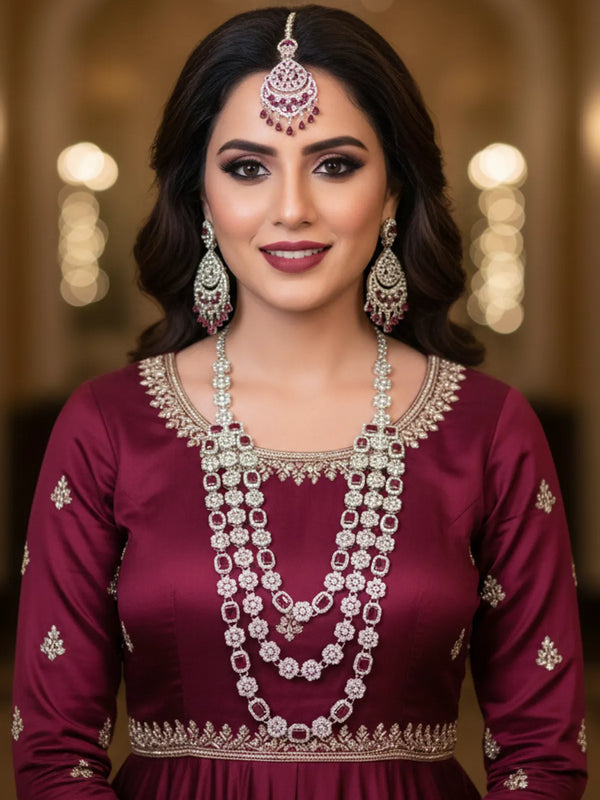 Ruby Brass Multilayer Necklace Set For Women