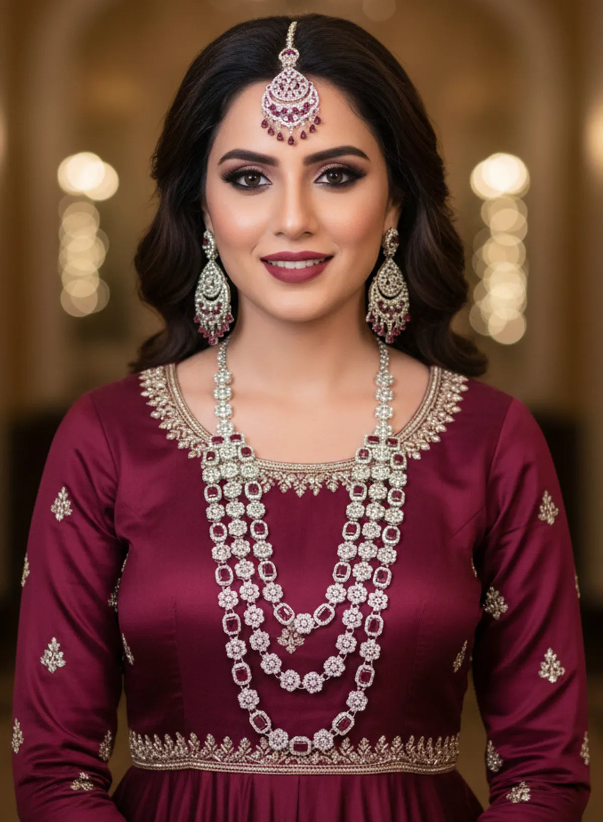 Ruby Brass Multilayer Necklace Set For Women