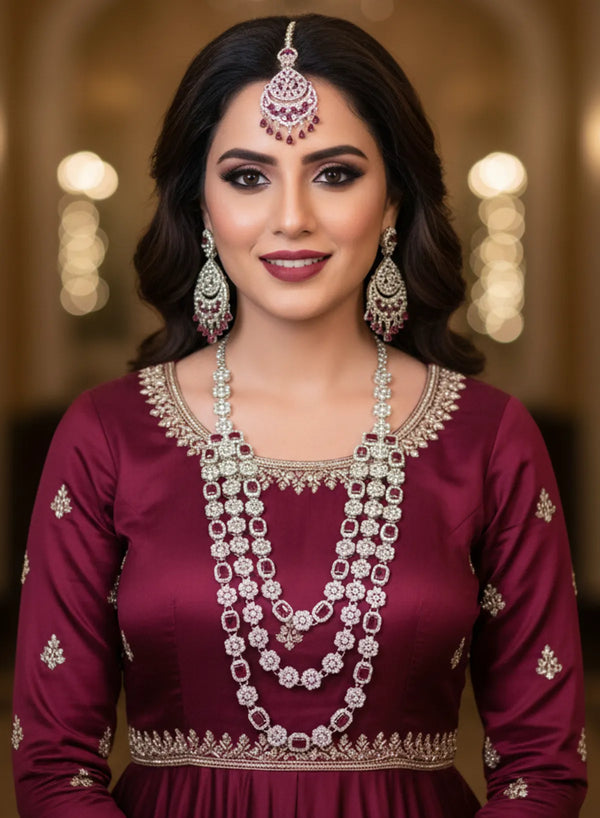 Ruby Brass Multilayer Necklace Set For Women