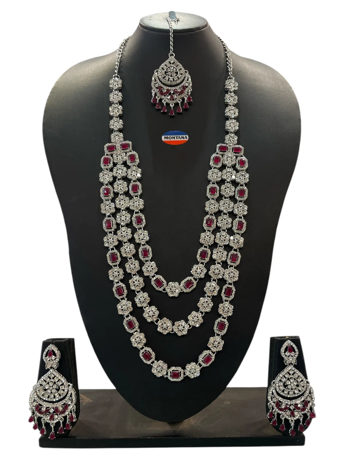 Ruby Brass Multilayer Necklace Set For Women