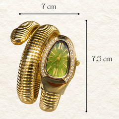 Gold-Tone Serpent Wrap Watch with Emerald Green Dial