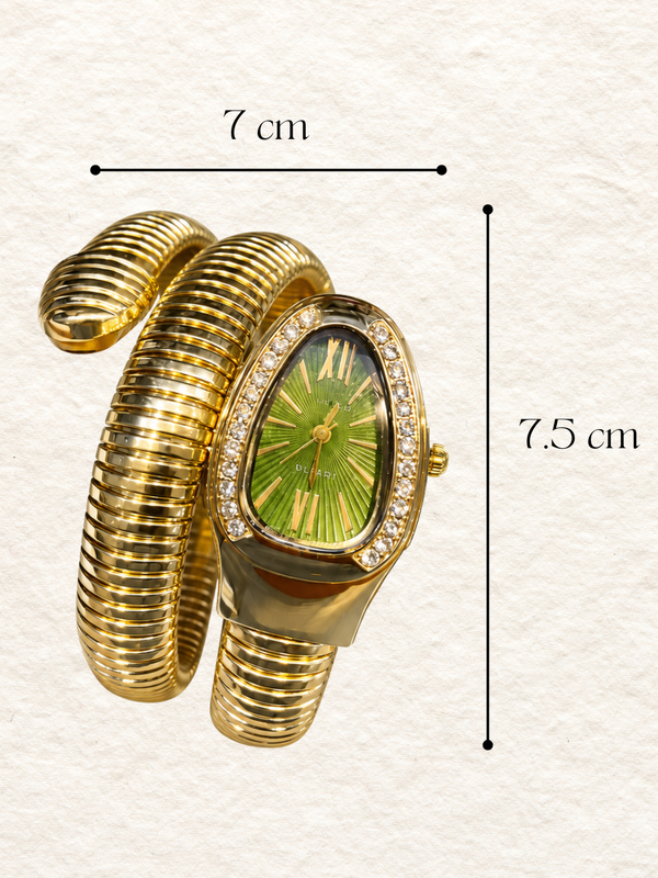 Gold-Tone Serpent Wrap Watch with Emerald Green Dial