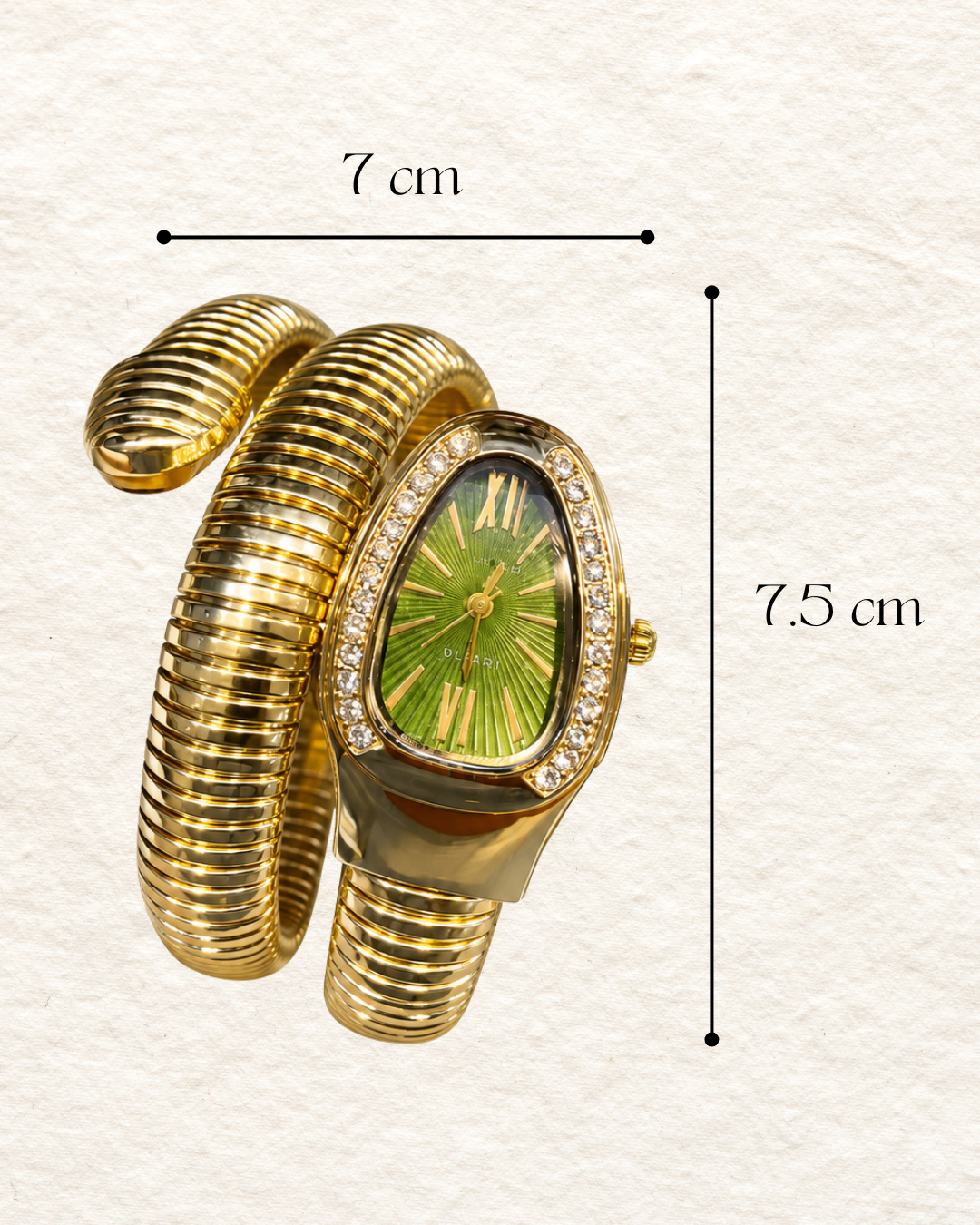 Gold-Tone Serpent Wrap Watch with Emerald Green Dial