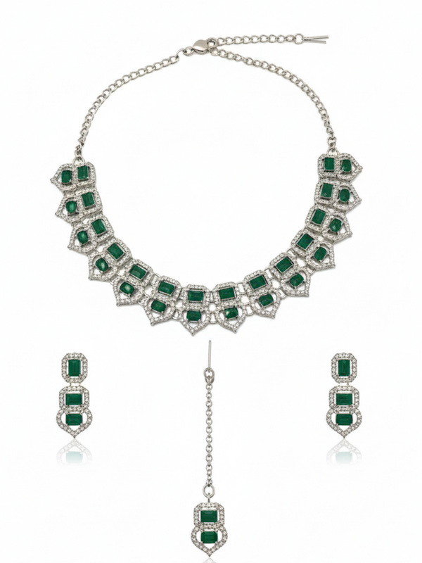 Green Glass stone Necklace set for Women