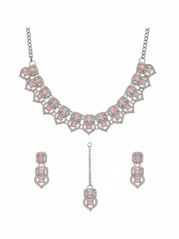 Pink Glass stone Necklace set for Women