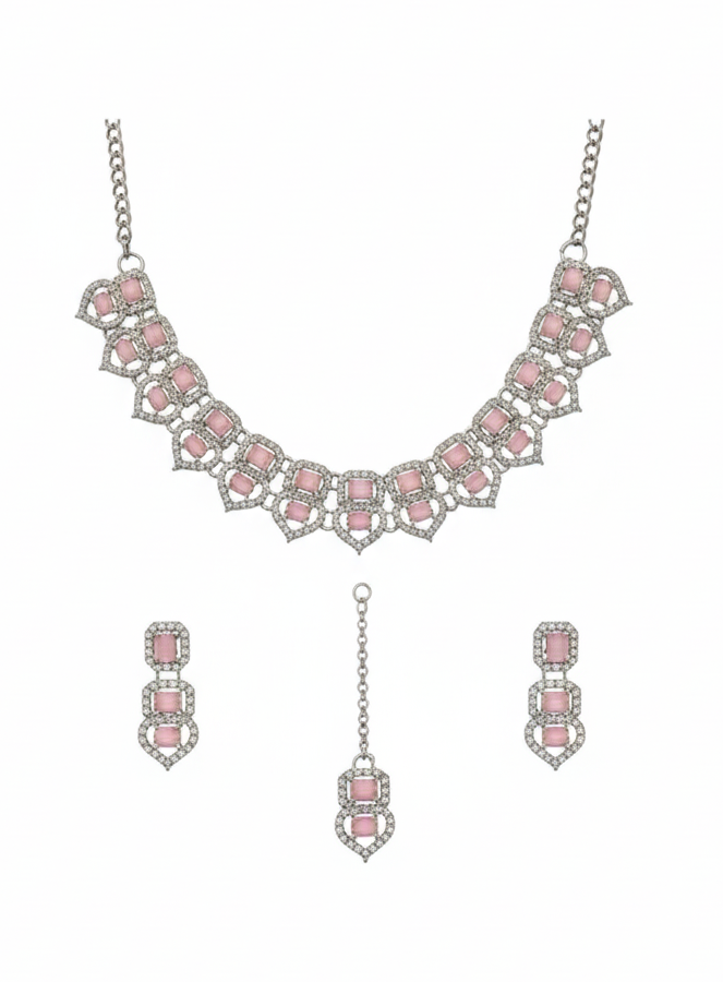Pink Glass stone Necklace set for Women