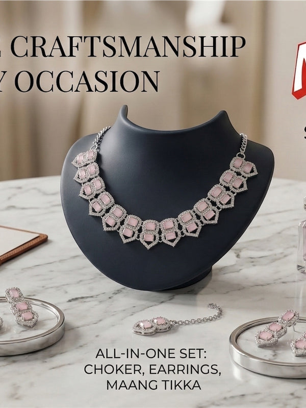 Pink Glass stone Necklace set for Women