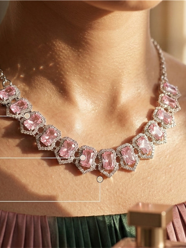 Pink Glass stone Necklace set for Women