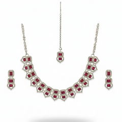 Ruby Glass stone Necklace set for Women