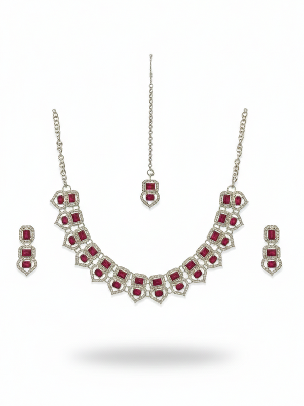 Ruby Glass stone Necklace set for Women