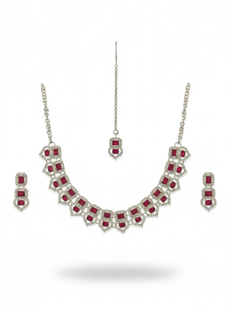 Pink Glass stone Necklace set for Women