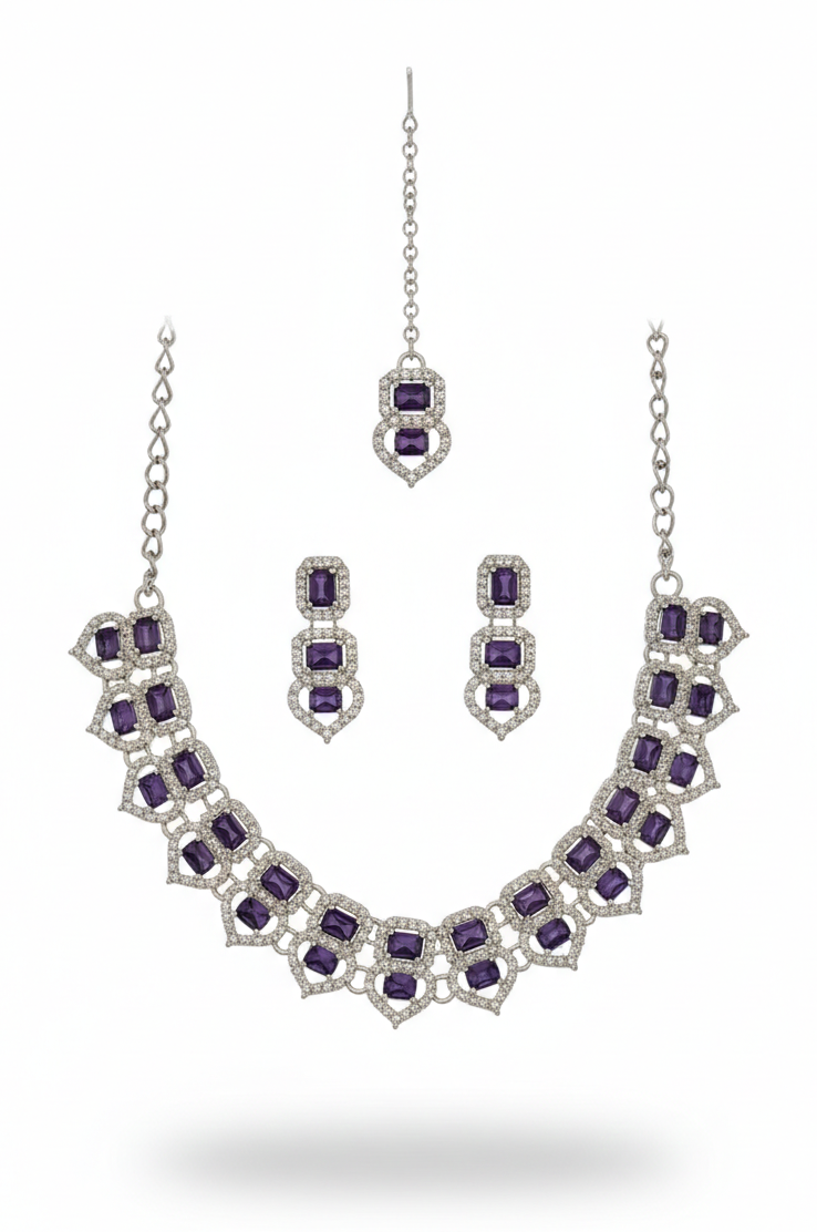 Pink Glass stone Necklace set for Women