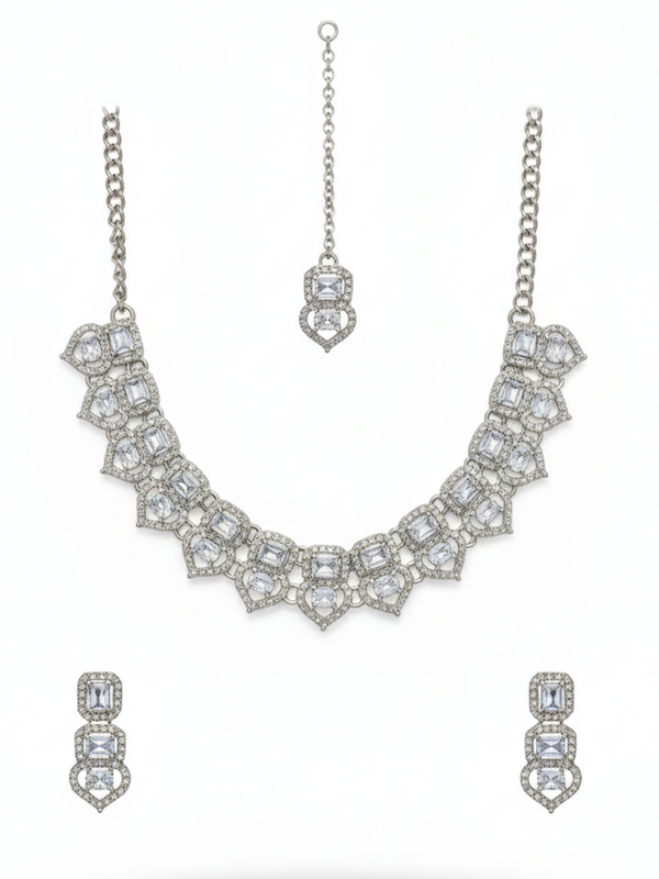 White Glass stone Necklace set for Women