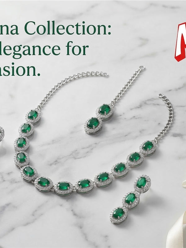 Green Glass stone Necklace Set for women