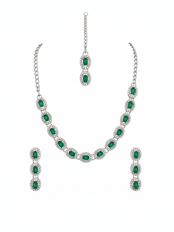 Green Glass stone Necklace Set for women
