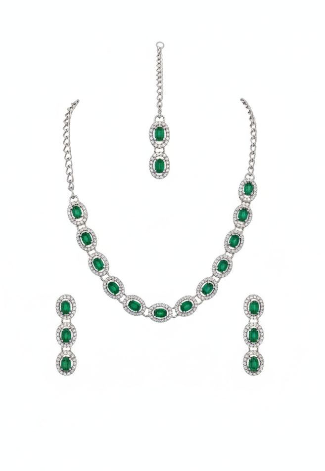 Green Glass stone Necklace Set for women