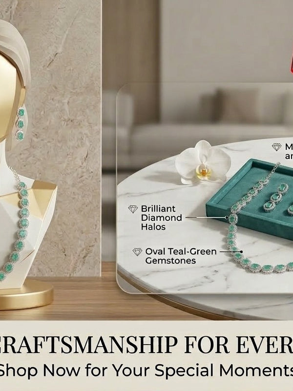 Mint Glass stone Necklace Set for women