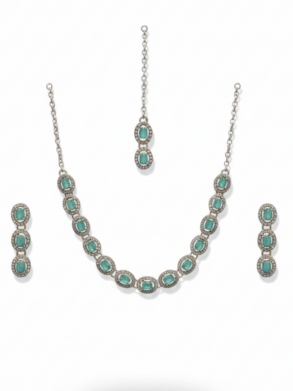 Mint Glass stone Necklace Set for women