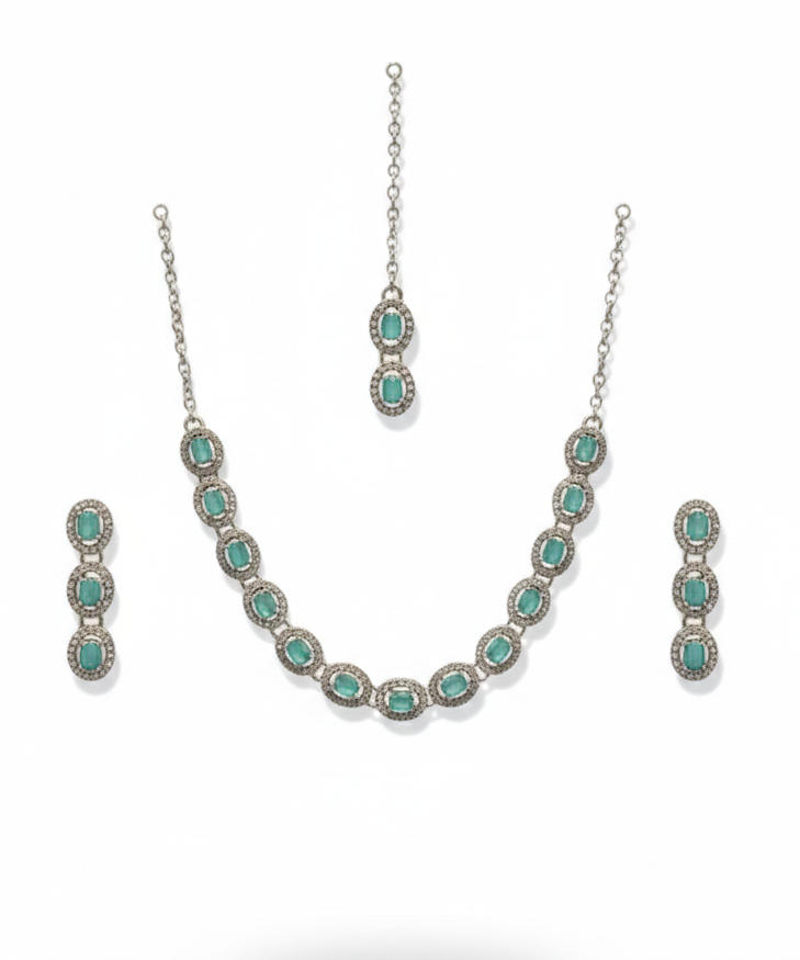 Mint Glass stone Necklace Set for women