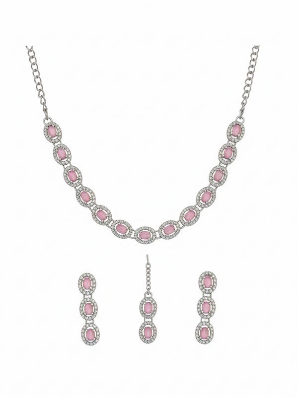 Pink Glass stone Necklace Set for women