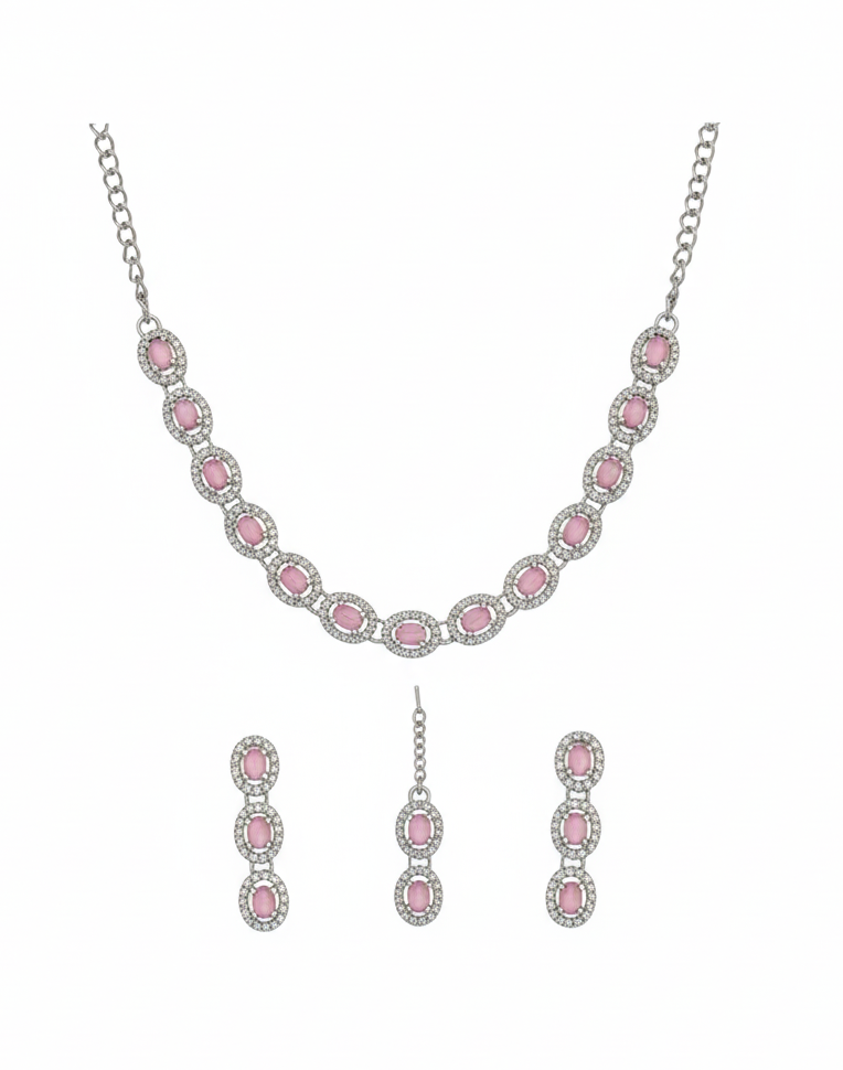 Pink Glass stone Necklace Set for women