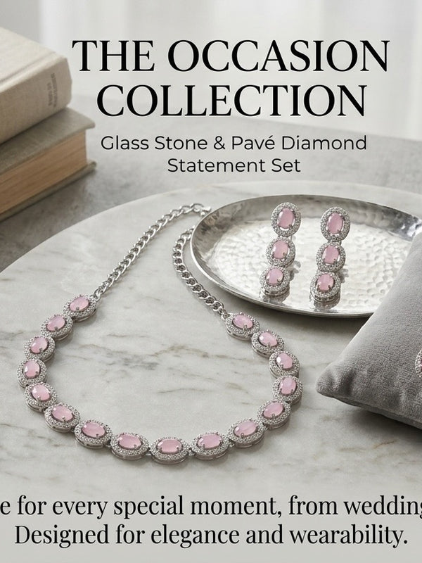 Pink Glass stone Necklace Set for women