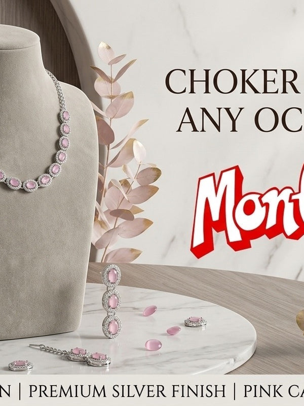 Pink Glass stone Necklace Set for women