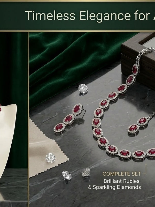 Ruby Glass stone Necklace Set for women
