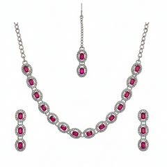 Ruby Glass stone Necklace Set for women