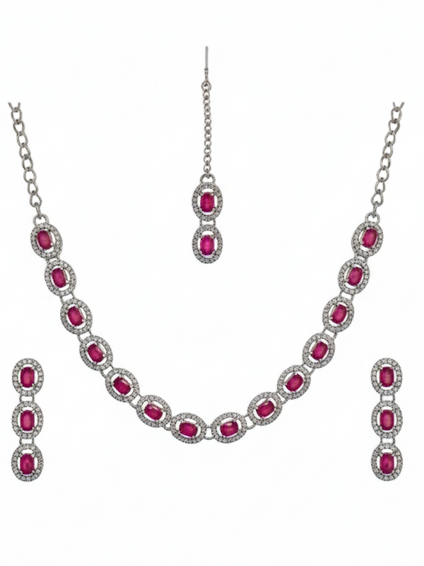 Ruby Glass stone Necklace Set for women